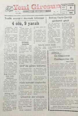 Yeni Giresun Gazetesi 9 Ağustos 1993 Bektaş Yayla Şenliği Görkemli Geçti GZ30284 - 1