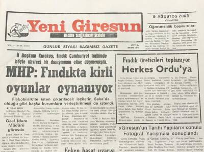 Yeni Giresun Gazetesi 9 Ağustos 2003 Giresun Adasının Turizme Hazırlanması İstendi GZ30347 - 1