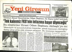 Yeni Giresun Gazetesi 9 Ağustos 2006 - Tek Kalemiz FKBnin İnfazına Hayır Diyeceğiz GZ101900 - 1
