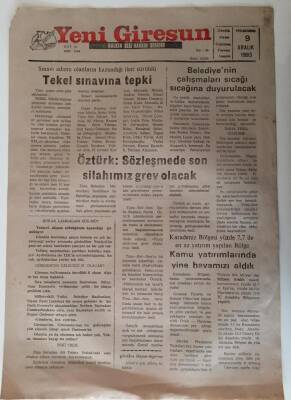 Yeni Giresun Gazetesi 9 Aralık 1993 - Tekel Sınavına Tepki GZ28775 - 1