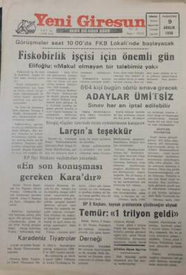 Yeni Giresun Gazetesi 9 Aralık 1996 RP İlçe BaşkanıEn Son Konuşması Gereken Karadır GZ26011 - 1