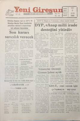 Yeni Giresun Gazetesi 9 Ekim 1990 DYPANAP Milli İrade Desteğini Yitirdi GZ26003 - 1