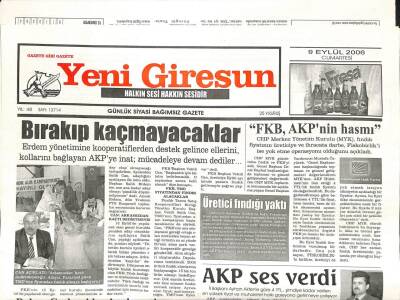 Yeni Giresun Gazetesi 9 Eylül 2006 - FKB AKPnin Hasmı GZ107832 - 1