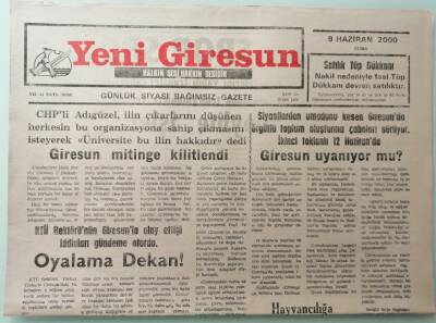 Yeni Giresun Gazetesi 9 Haziran 2000 Giresun Mitinge Kilitlendi -GZ33107 - 1