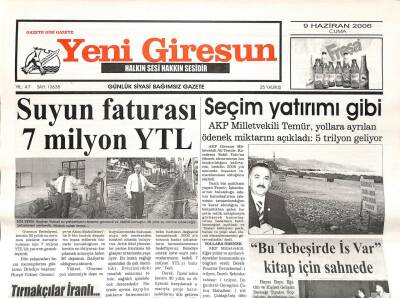 Yeni Giresun Gazetesi 9 Haziran 2006 - Giresunsporda Başkan Adayı Aykut Gezmiş Hayal Aleminde Koşmuyoruz GZ108660 - 1