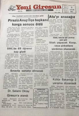 Yeni Giresun Gazetesi 9 Kasım 1991 Piraziz Anap İlçe Başkanı Kavga Sonucu ÖldüGZ30275 - 1