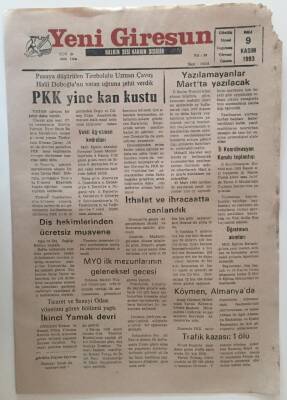 Yeni Giresun Gazetesi 9 Kasım 1993 - PKK Yine Kan Kustu GZ31056 - 1