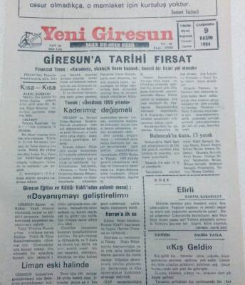 Yeni Giresun Gazetesi 9 Kasım 1994 - Giresunspor Santraforda Kararlı GZ40753 - 1