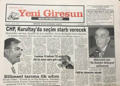 Yeni Giresun Gazetesi 9 Kasım 2005 Hurşit Yüksel Giresun Artık Yğmurdan Etkilenmiyor GZ30175 - 1