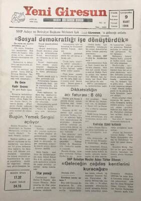 Yeni Giresun Gazetesi 9 Mart 1994Shp Belediye Meclisi Adayı Türker DikmenGeleceğin Çağdaş Kentlerini Kuracağız GZ30100 - 1