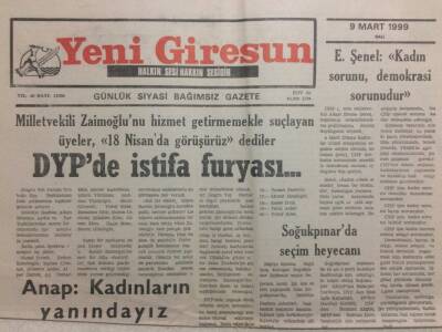 Yeni Giresun Gazetesi 9 Mart 1999 - DYPde İstifa Furyası GZ34684 - 1