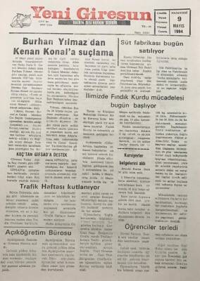 Yeni Giresun Gazetesi 9 Mayıs 1994Giresun Süt Fabrikası Bugün Satılıyor GZ25976 - 1