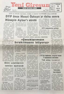Yeni Giresun Gazetesi 9 Mayıs 1996 Tutuklu Gençlerin Aileleri Seslerini YükselttilerÇocuklarımızın Bırakılmasını İstiyoruz GZ30396 - 1