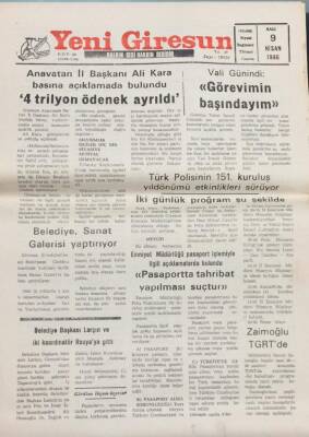 Yeni Giresun Gazetesi 9 Nisan 1996- Vali Günindi Görevimin Başındayım GZ14043 - 1