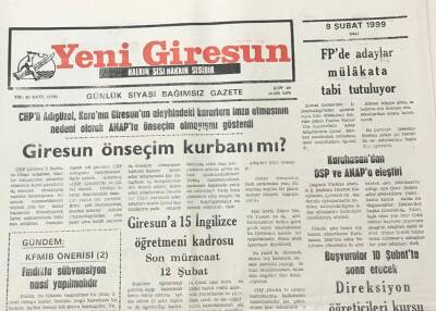 Yeni Giresun Gazetesi 9 Şubat 1999 Şehit Yakınları Ve Malüllerinin Maaşları Artırılacak GZ30193 - 1