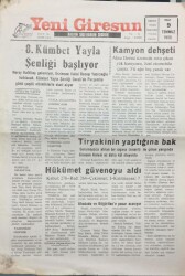 Yeni Giresun Gazetesi 9 Temmuz 1996- 8.Kümbet Yayla Şenliği Başlıyor GZ14020 - 2