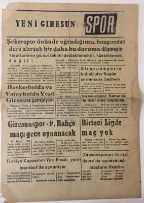 Yeni Giresun Gazetesi Spor Eki 1 Mayıs 1973 - Basketbolda Ve Voleybolda Yeşil Giresun Şampiyon GZ13640 - 1