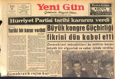Yeni Gün Gazetesi 25 Kasım 1958 - Maria Vincent Tecavüze Uğradı - Adanada Büyük Bir Yangın Çıktı GZ125281 - 1