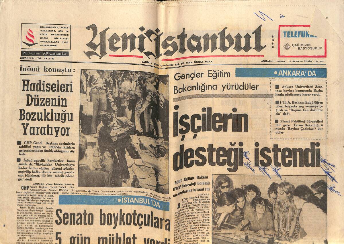 Yeni İstanbul 19 Haziran 1968 - Ege Fen Fakültesi İşgal Edildi - Atasagun Dün Tekrar Senato Başkanı Oldu GZ146321 - 1