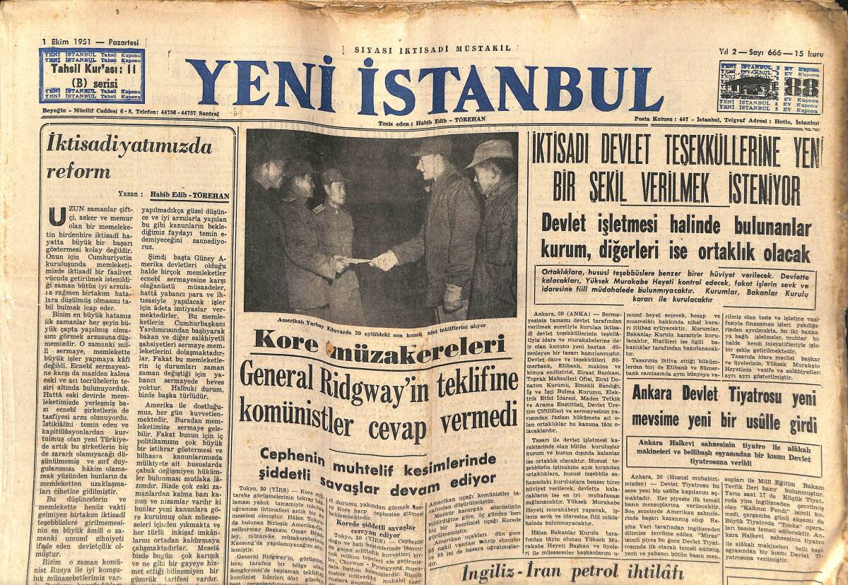 Yeni İstanbul Gazetesi 1 Ekim 1951 - Başbakan Adnan Menderes'in Göçmenler Hakkında Tamimi - Ankara Güzellik Kraliçesi Seçildi GZ147547 - 1