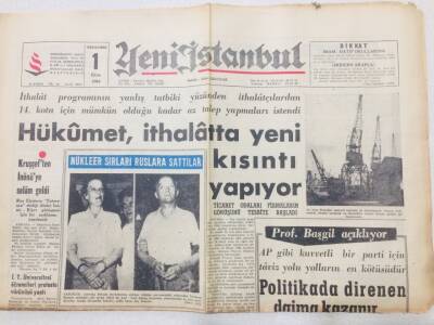 Yeni İstanbul Gazetesi 1 Ekim 1964 - Hükümet İthalata Yeni Kısıntı Yapıyor GZ53208 - 1