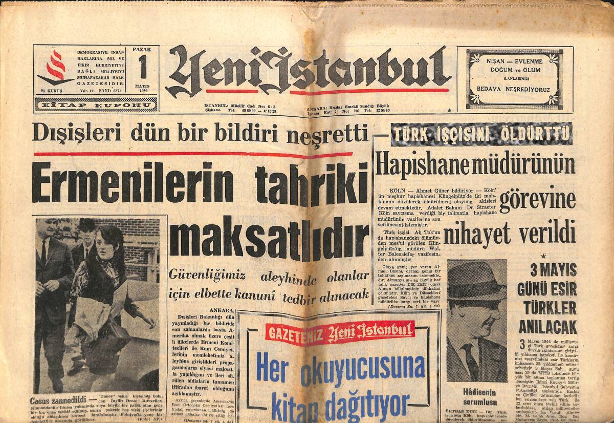 Yeni İstanbul Gazetesi 1 Mayıs 1966 - Boğazlarda Tek Söz Türkiye'ye Aittir - Beşiktaş Fenerbahçe Önünde GZ150798 - 1