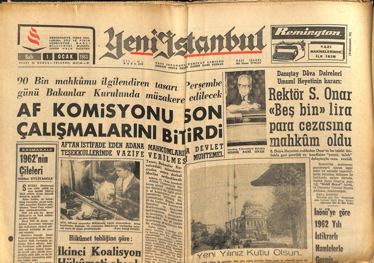 Yeni İstanbul Gazetesi 1 Ocak 1963 - Barzani'nin Cesedi Köyüne Nakledildi - 1962 Yılında Sporda Neler Oldu GZ151160 - 1