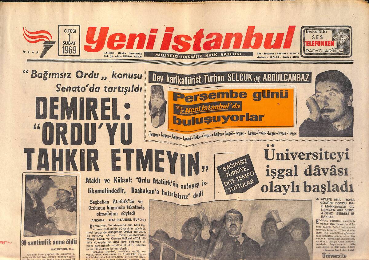 Yeni İstanbul Gazetesi 1 Şubat 1969 - Galatasaray İle Beşiktaş Yarınki Maça Hazır GZ158706 - 1