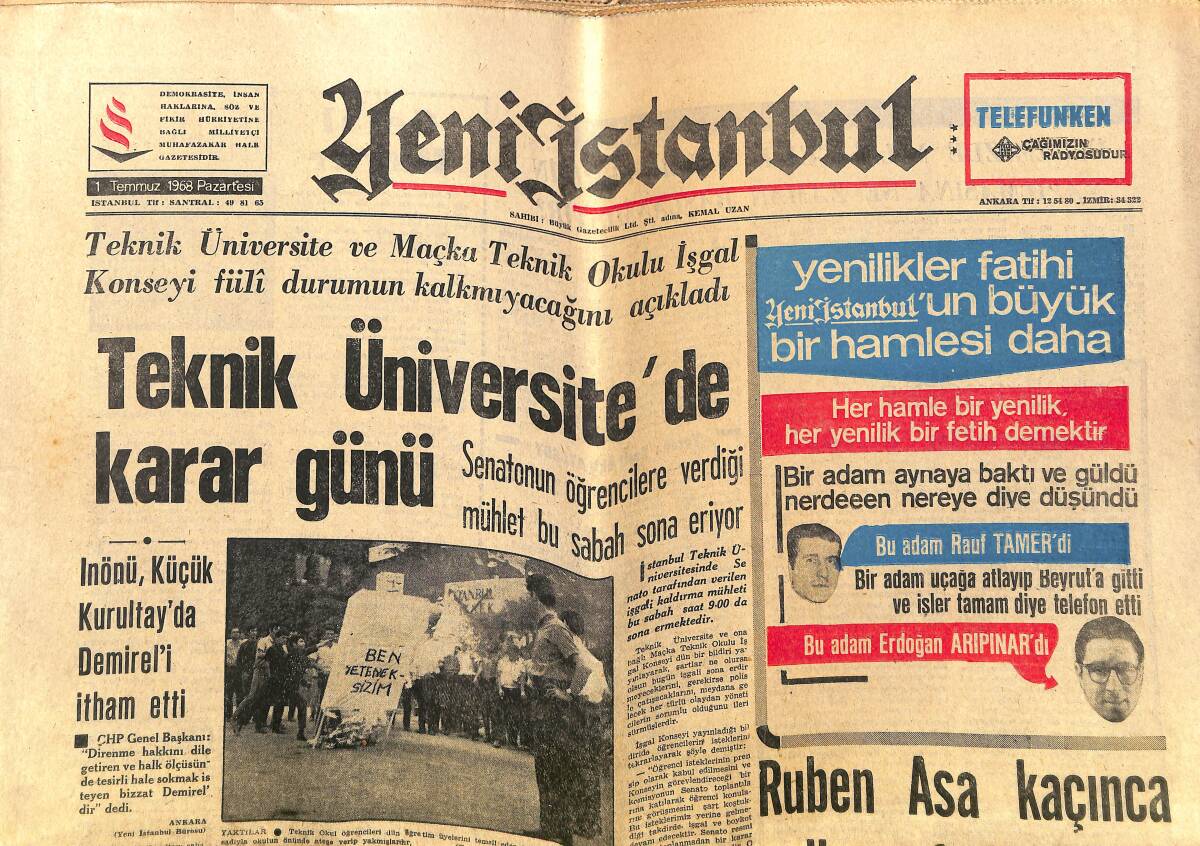 Yeni İstanbul Gazetesi 1 Temmuz 1968 - İnönü Küçük Kurultayda Demirel'i İtham Etti - Türkiye'de 70 Bin Sahte Doktor Var GZ140292 - 1