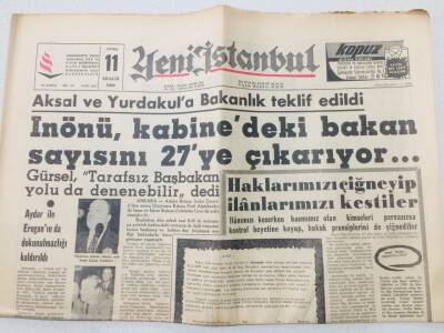 Yeni İstanbul Gazetesi 10 Aralık 1964 - İsmet İnönü Başbakanlıktan Çekilmek İstemiyor GZ53170 - 1