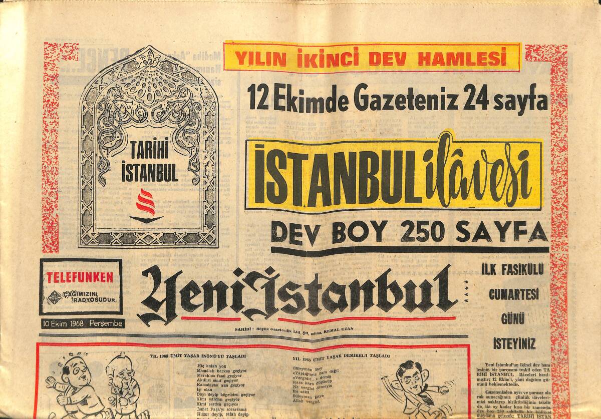 Yeni İstanbul Gazetesi 10 Ekim 1968 - Önce Vücut Güzelliği: Ursula Andress - Yeni Jetler THY'yi Karıştırdı GZ152841 - 1