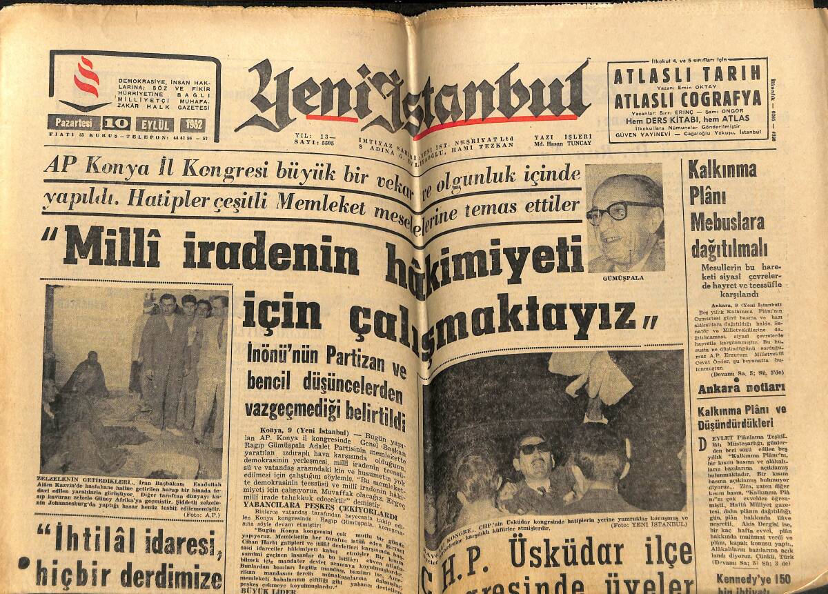 Yeni İstanbul Gazetesi 10 Eylül 1962 - Kızıl Çin'de Milliyetçi Çin'e Ait Bir U2 Uçağı Düşürüldü GZ148708 - 1