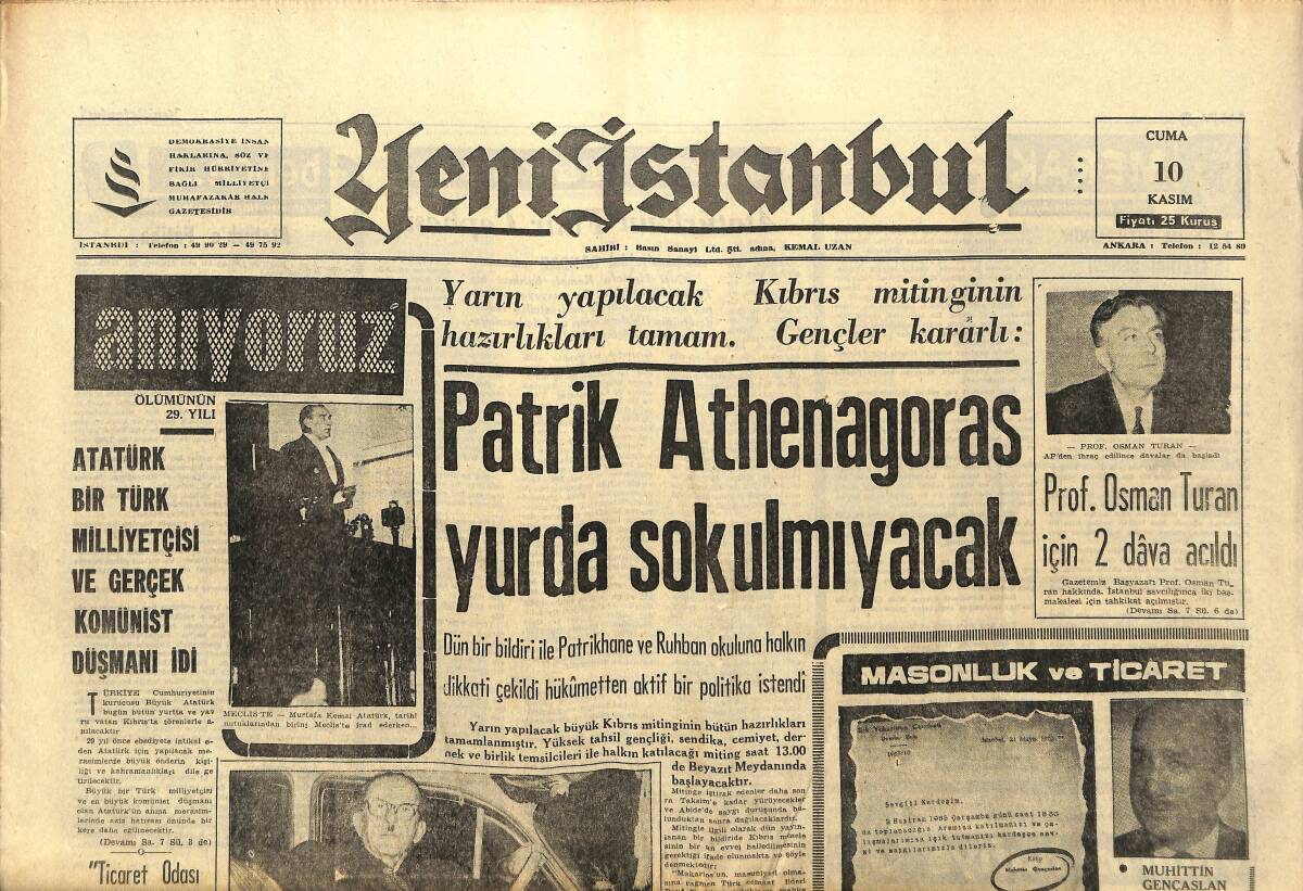 Yeni İstanbul Gazetesi 10 Kasım 1967 - Masonların İçyüzü: Yalnız Localarda Söylenen Yasak Şarkı GZ152833 - 1
