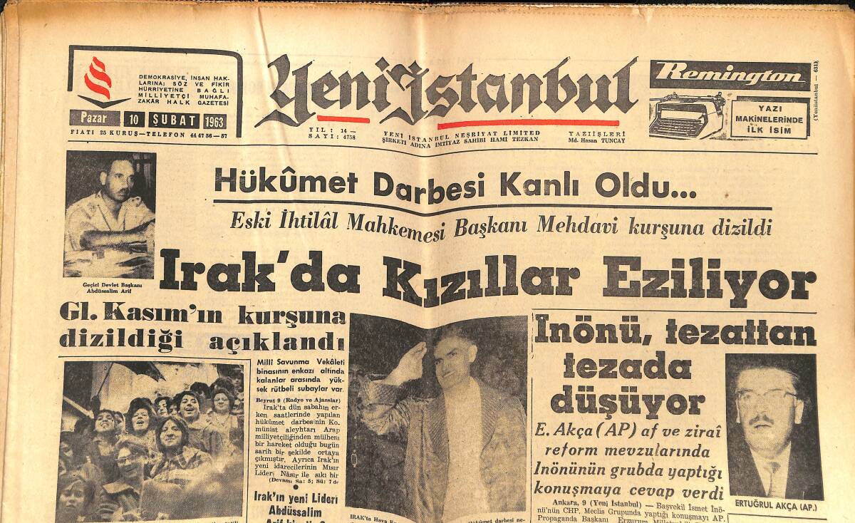 Yeni İstanbul Gazetesi 10 Şubat 1963 - Irak'ta Kızıllar Eziliyor - Maraş Halkı Fransız Ordusunu Perişan Etti GZ147528 - 1