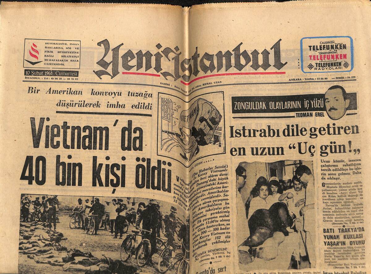 Yeni İstanbul Gazetesi 10 Şubat 1968 - Vietnam'da 40 Bin Kişi Öldü - Ünlü Artist Michele Mercier 16 Mart'ta İstanbul'da Olacak GZ148720 - 1
