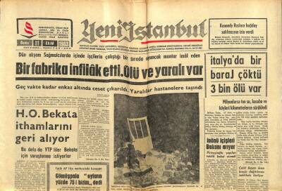Yeni İstanbul Gazetesi 11 Ekim 1963 - İtalyada Bir Baraj Çöktü 3 Bin Ölü Var GZ102793 - 1