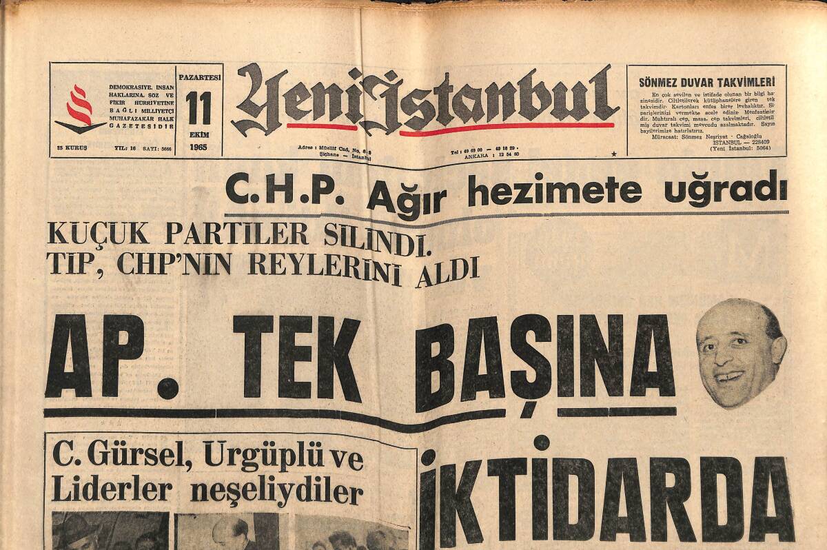 Yeni İstanbul Gazetesi 11 Ekim 1965 - AP Tek Başına İktidarda - Rusya Kapitalizme Dönüyor GZ152744 - 1