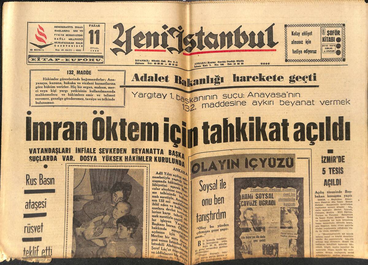 Yeni İstanbul Gazetesi 11 Eylül 1966 - İmran Öktem İçin Tahkikat Açıldı - Muhammed Ali Clay Rakibini Teknik Nakavt Etti GZ151107 - 1