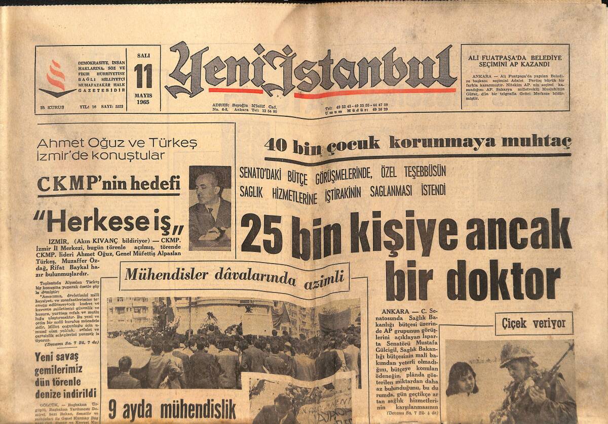 Yeni İstanbul Gazetesi 11 Mayıs 1965 - TRT Önergesi Mecliste - 9 Ayda Mühendislik Dün Protesto Edildi! GZ140536 - 1