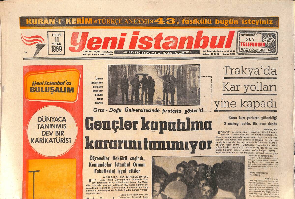 Yeni İstanbul Gazetesi 11 Ocak 1969 - Adana'da Köylüler İkinci Meclisi'ni Bastı - Metin Oktay Bir Maç Boyu Terledi GZ156753 - 1