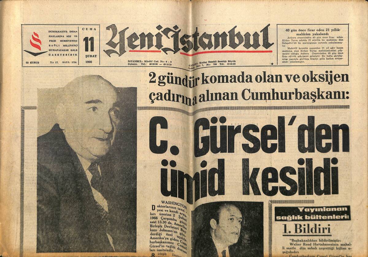 Yeni İstanbul Gazetesi 11 Şubat 1966 - C. Gürsel'den Ümit Kesildi - 2 Sovyet Yazarı Yargılandı GZ155813 - 1