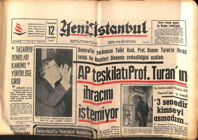 Yeni İstanbul Gazetesi 12 Ağustos 1967 - Prof. Turanın İhracı, Kiesinger Kabinesi GZ84222 - 1