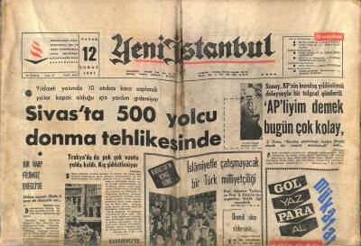 Yeni İstanbul Gazetesi 12 Şubat 1967 - Sivasta 500 Yolcu Donma Tehlikesinde GZ70207 - 1