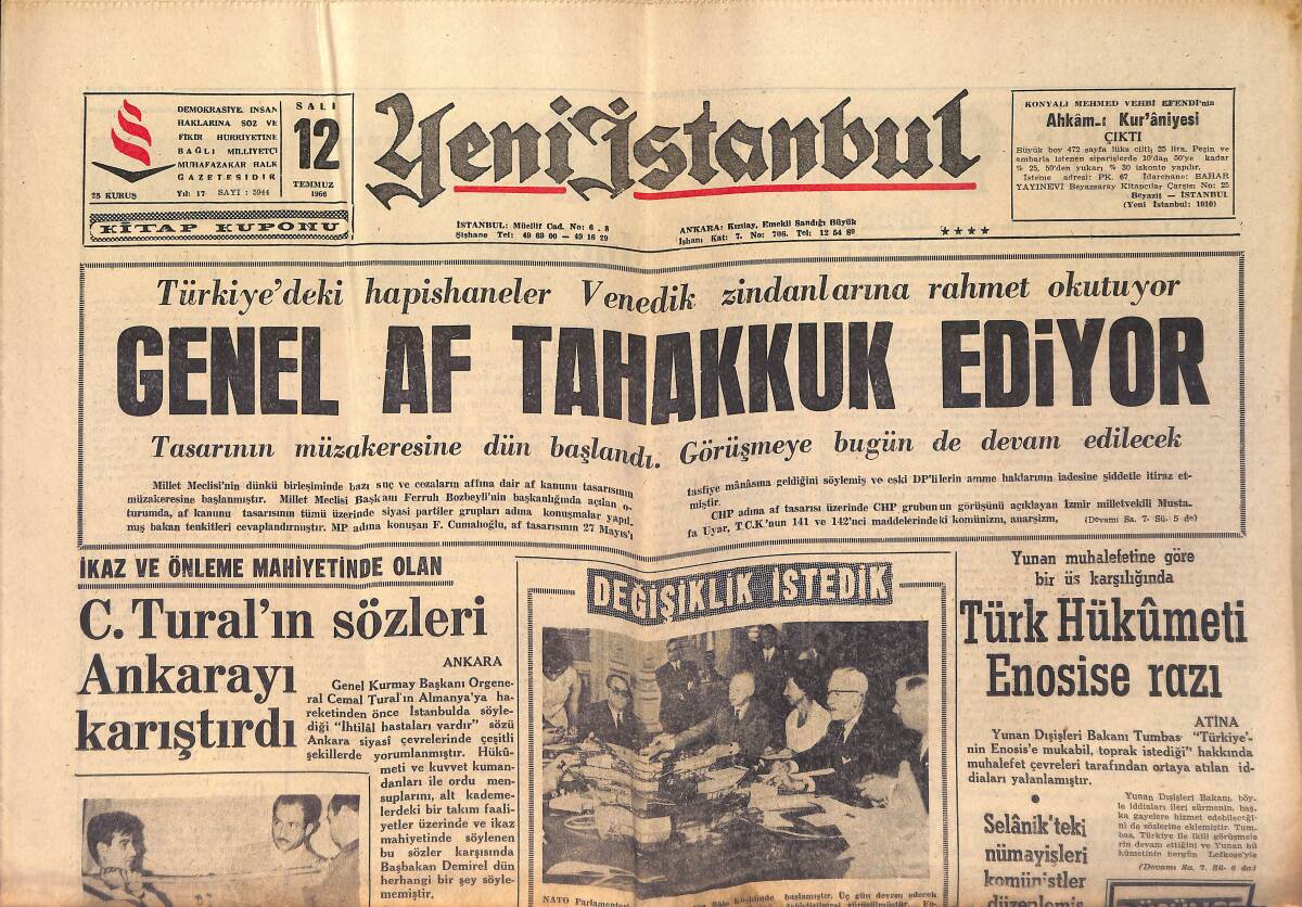 Yeni İstanbul Gazetesi 12 Temmuz 1966 - Türk Parlamentosu Nato Statüsüne İtiraz Ediyor GZ158744 - 1