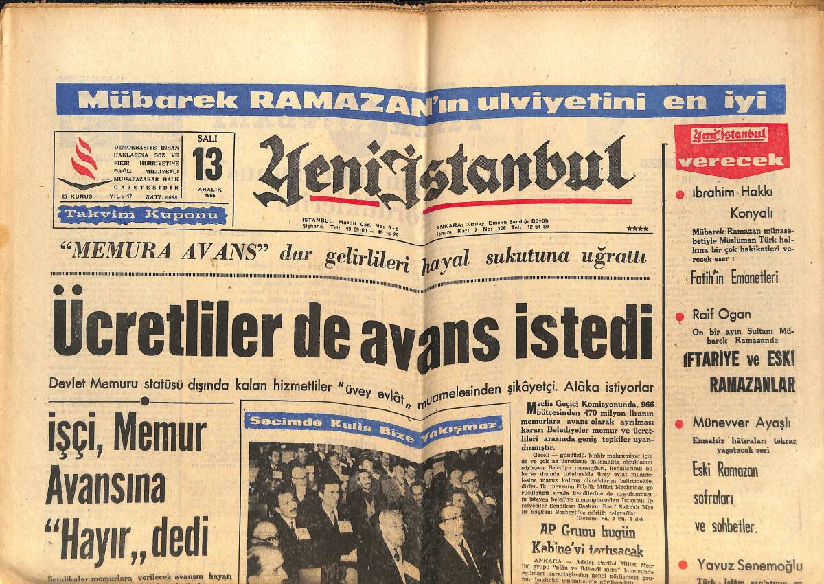 Yeni İstanbul Gazetesi 13 Aralık 1966 - Alman Nasyonalizmi Yahudileri Korkutuyor - Kral Hüseyin Arap Ülkelerini Suçladı GZ151120 - 1