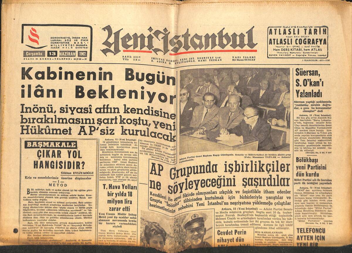 Yeni İstanbul Gazetesi 13 Haziran 1962 - Telefoncu Ayten İçin Yeni Bir Tahkikat - Doğu Berlin'den Tünel Kazıp Kaçanlar Arttı GZ151136 - 1