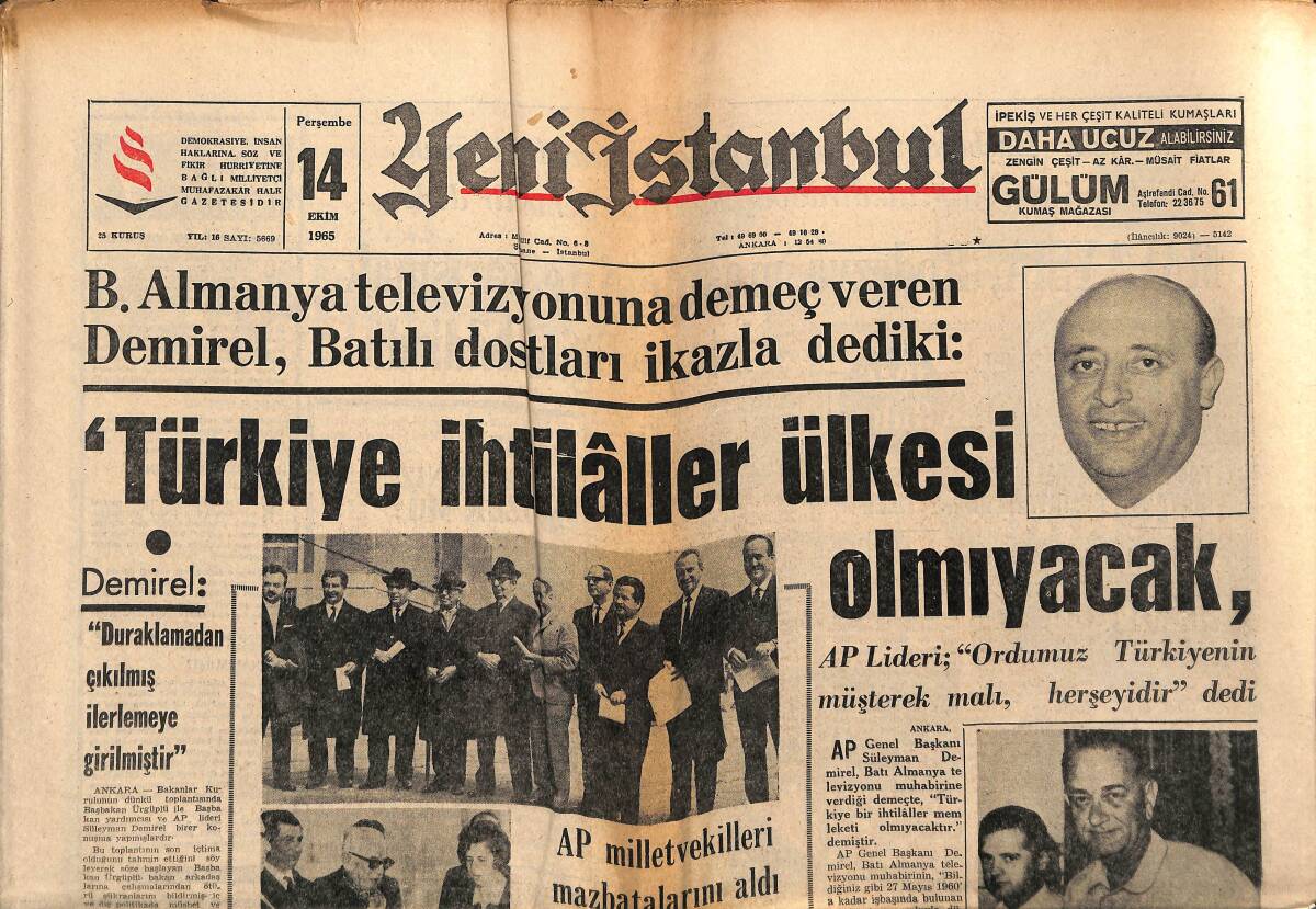 Yeni İstanbul Gazetesi 14 Ekim 1965 - Kıbrıs Türkleri Arasında Difteri Salgın Halinde GZ152747 - 1