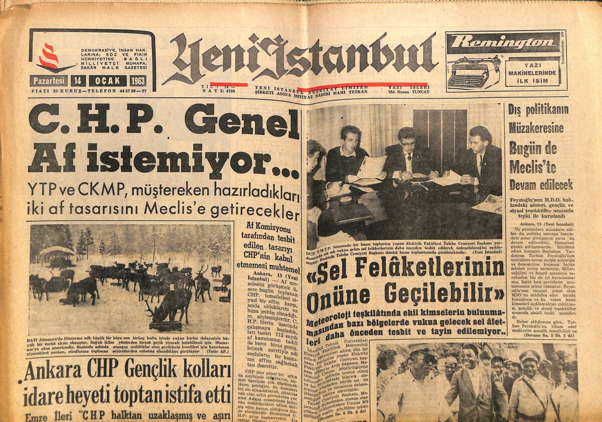 Yeni İstanbul Gazetesi 14 Ocak 1963 - Din Adamları Etikete Değil İlme Hizmet Ettiler - Balta Girmemiş Ormandaki Kayıp Şehir: Ankgor GZ140407 - 1
