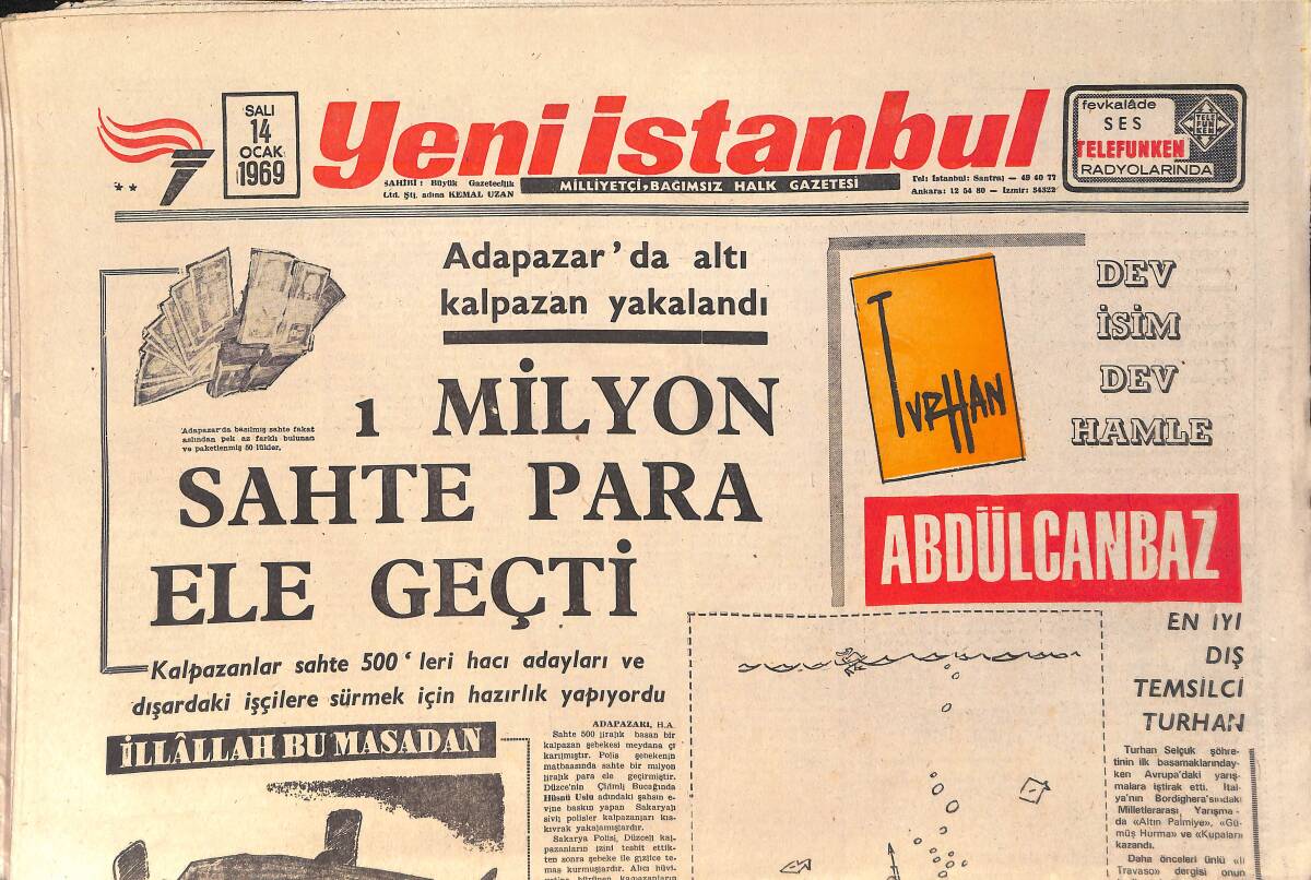 Yeni İstanbul Gazetesi 14 Ocak 1969 - Küçük Misafirleri Metin Oktay'a Uğur Getirdi - Fatih'in Çınarı Anıt Oldu GZ156752 - 1