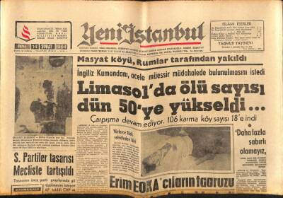 Yeni İstanbul Gazetesi 14 Şubat 1964 - Masyat Köyü Rumlar Tarafından Yakıldı, Limasolda Ölü Sayısı Dün 50ye Yükseldi, Arena Tiyatrosunda Anlaşmazlık GZ84469 - 1